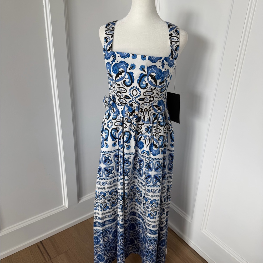 Tuckernuck White and Blue Printed Tiered Midi Dress - Picture 3 of 13